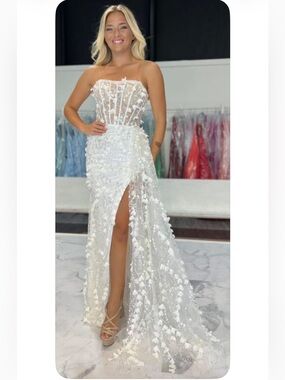 Sherri Hill 56635 Prom Pageant or Wedding Gown White 3D Flower Embellishments